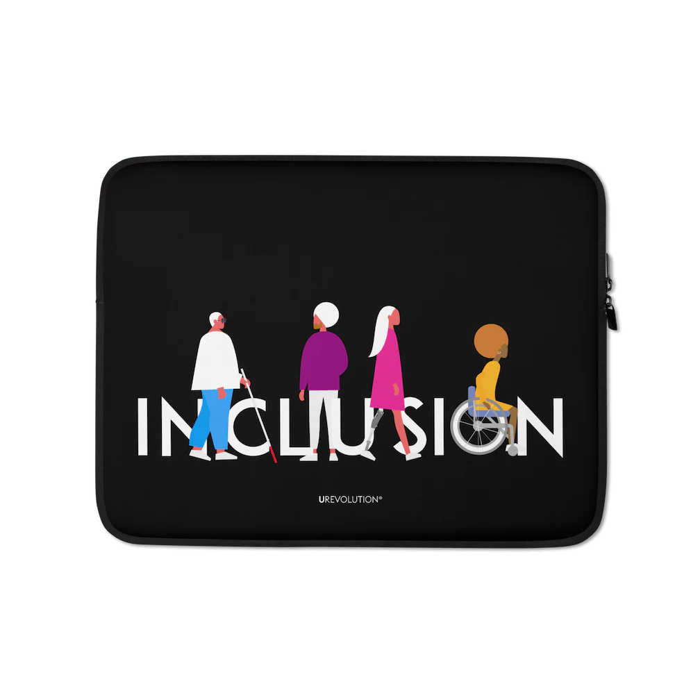 Laptop case which says Inclusion with people figures